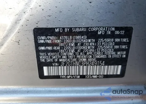 2023 Subaru Crosstrek Limited из США, поврежденный, VIN JF2GTHNC3PH249154